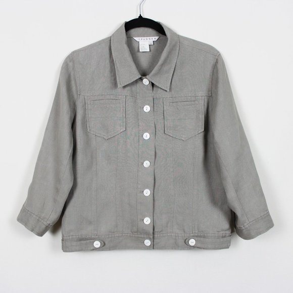 Spanner Taupe Button Down Linen Top - Picture 12 of 13